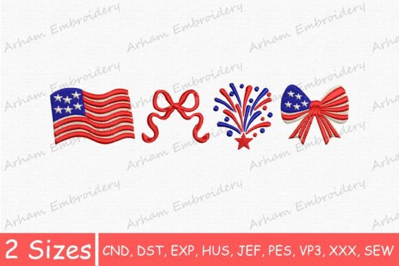 American Flag Bow Fireworks: A Festive Embroidery Design