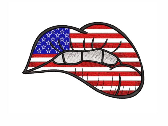 American Flag Lips: A Stylish Patriotic Embroidery Design