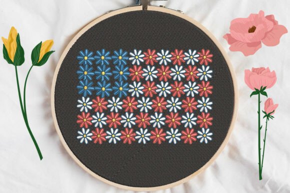 Floral USA Flag: A Charming Embroidery Design