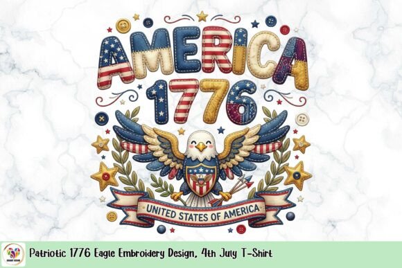 Patriotic 1776 Eagle Embroidery Design for 4th July