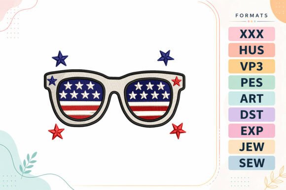 Patriotic Sunglasses 4th of July Embroidery Design