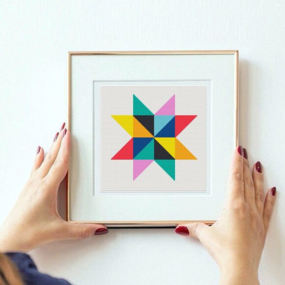 Vibrant Colorful Geometric Star Cross Stitch